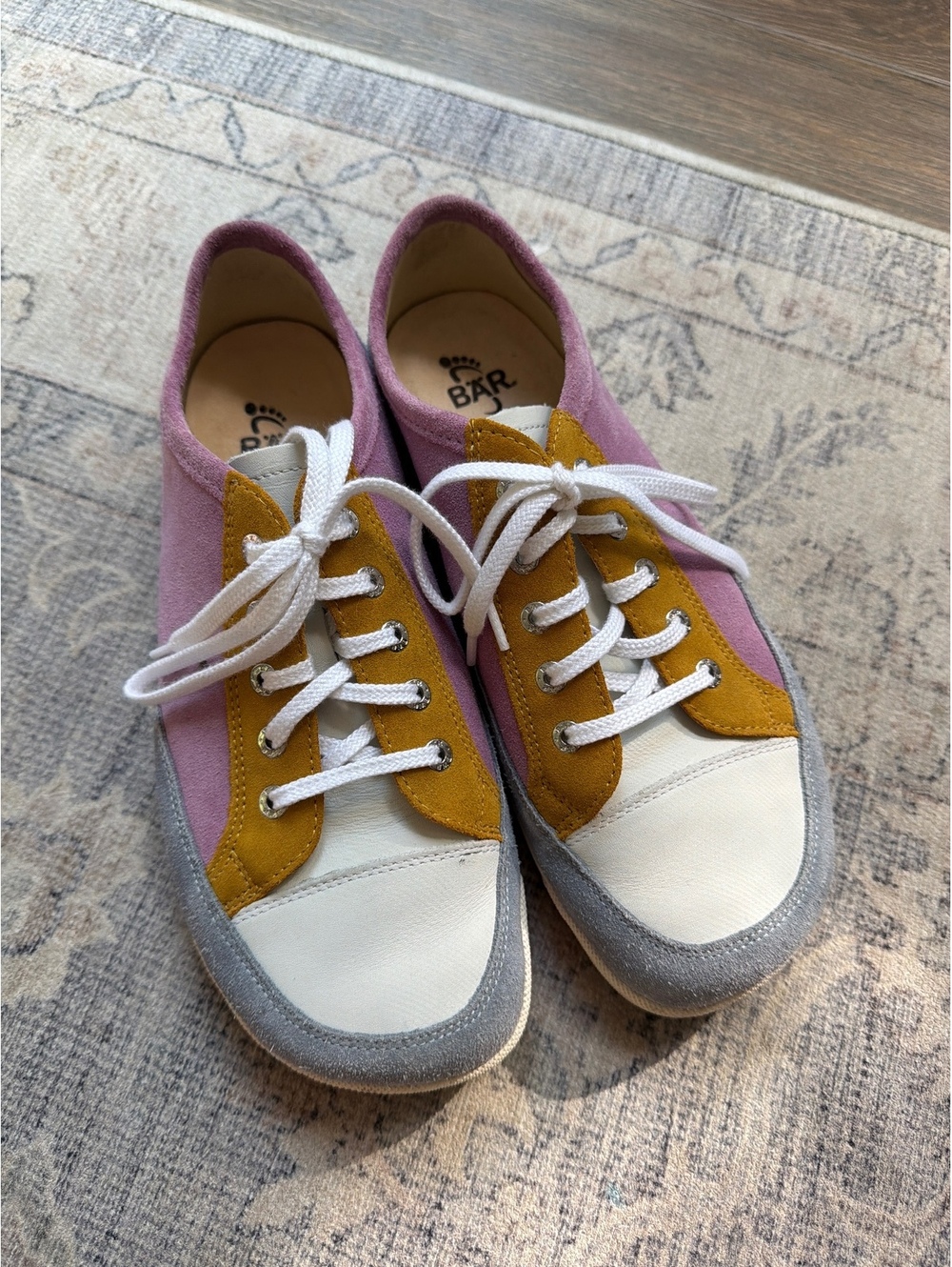 BÄR Emma 2.0 barefoot sneakers in Purple, Mustard 6.5z